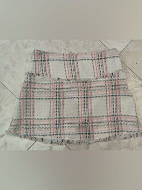 Zara Pink Plaid Tweed Mini Skirt